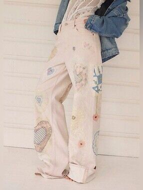 Free People Tinsly Patchwork Printed Jeans